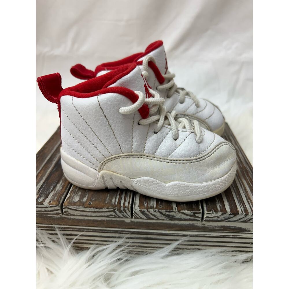 Nike Air Jordan 12 Retro Fiba Toddler Sneaker Size 5C White Red GUC